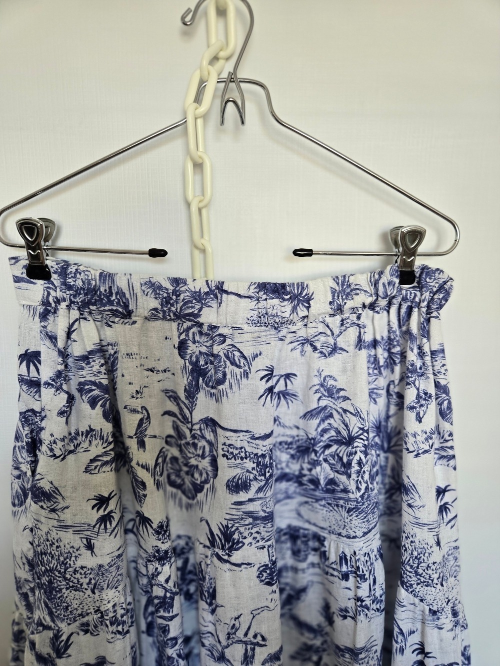 JOIE MAXI-MIDI SKIRT 100% LINEN WOMEN BLUE WHITE TOILE HAWAIIAN TROPICAL SZ MED - Picture 3 of 8